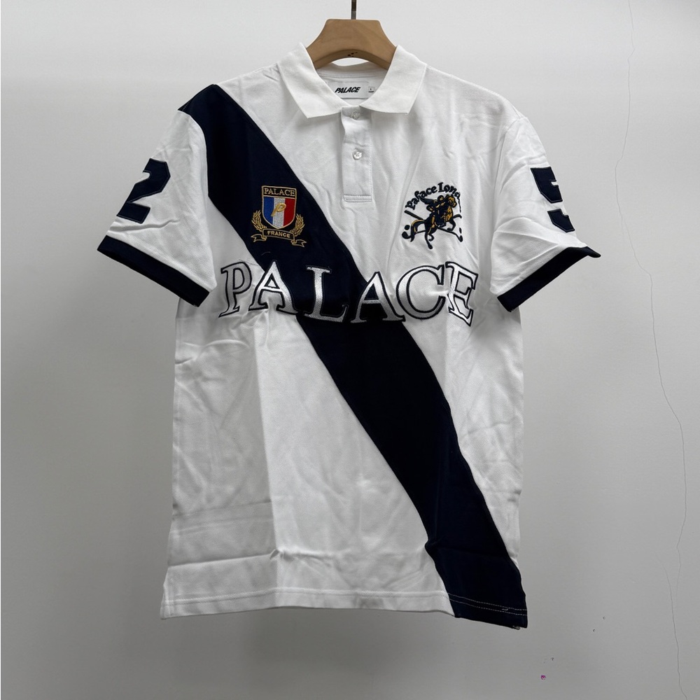 PALACE White Polo with Navy Diagonal Stripe